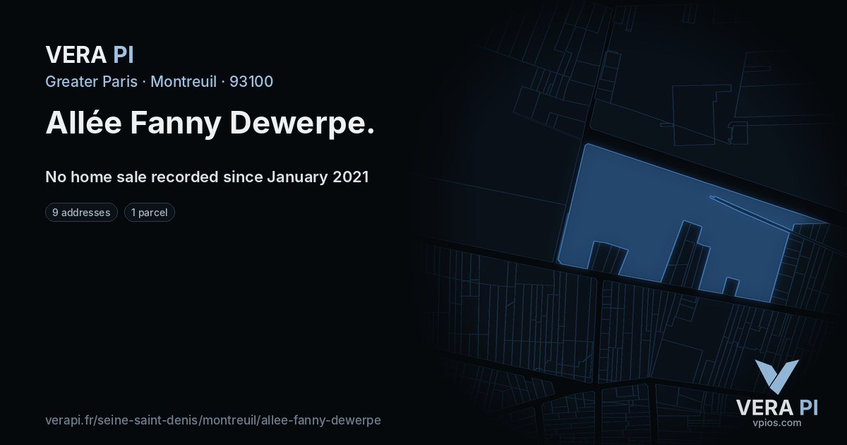 Allée Fanny Dewerpe, Montreuil at night – every parcel coloured by the prices around it, the street's own parcels lit
