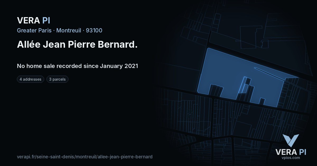 Allée Jean Pierre Bernard, Montreuil at night – every parcel coloured by the prices around it, the street's own parcels lit