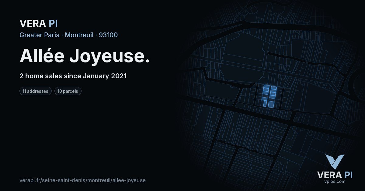 Allée Joyeuse, Montreuil at night – every parcel coloured by the prices around it, the street's own parcels lit