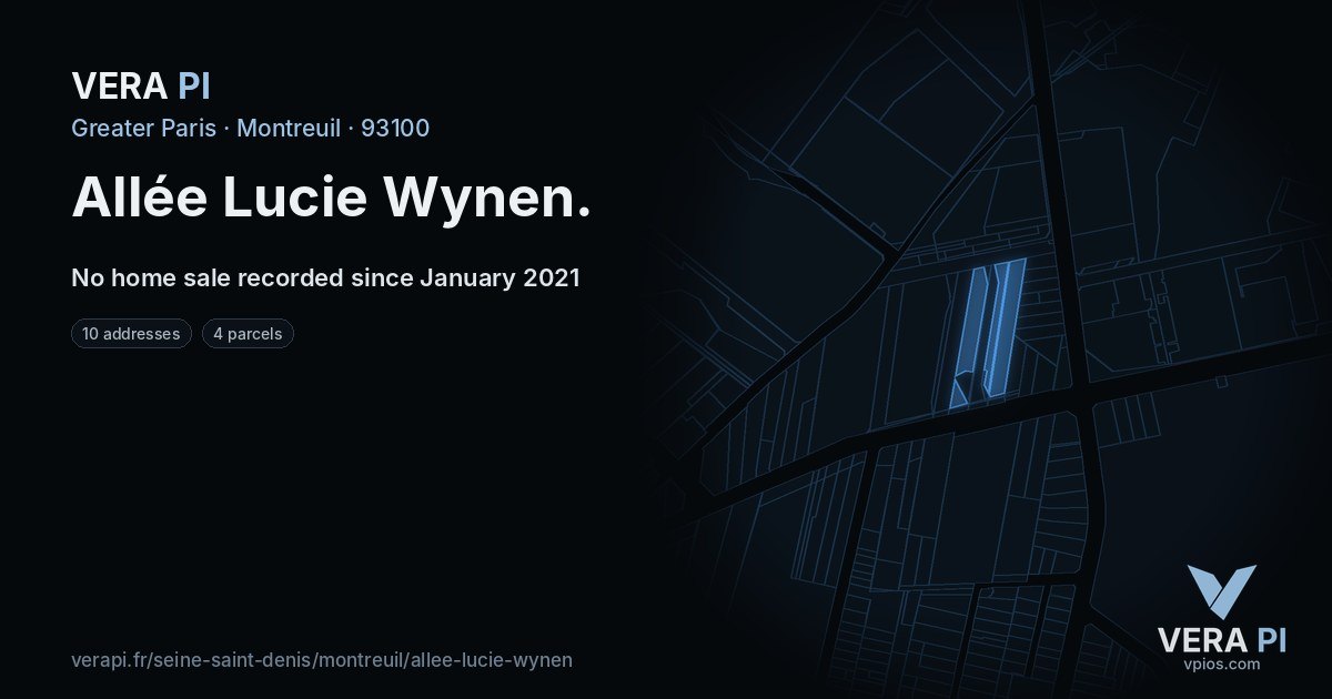 Allée Lucie Wynen, Montreuil at night – every parcel coloured by the prices around it, the street's own parcels lit