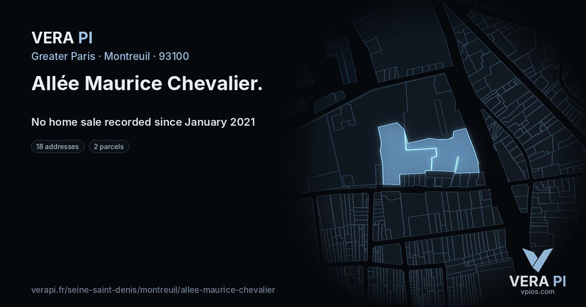 Allée Maurice Chevalier, Montreuil at night – every parcel coloured by the prices around it, the street's own parcels lit