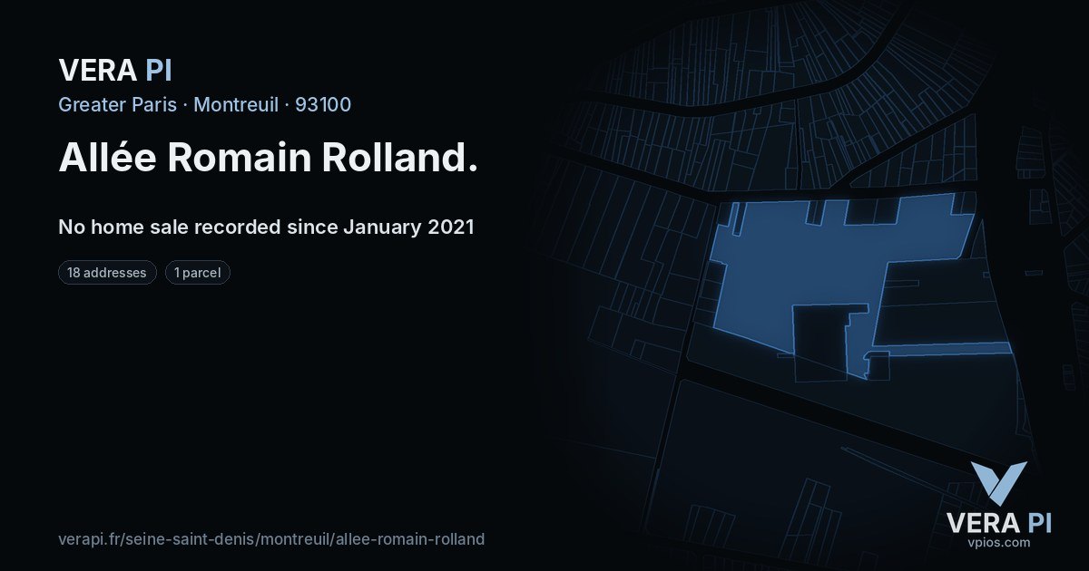Allée Romain Rolland, Montreuil at night – every parcel coloured by the prices around it, the street's own parcels lit
