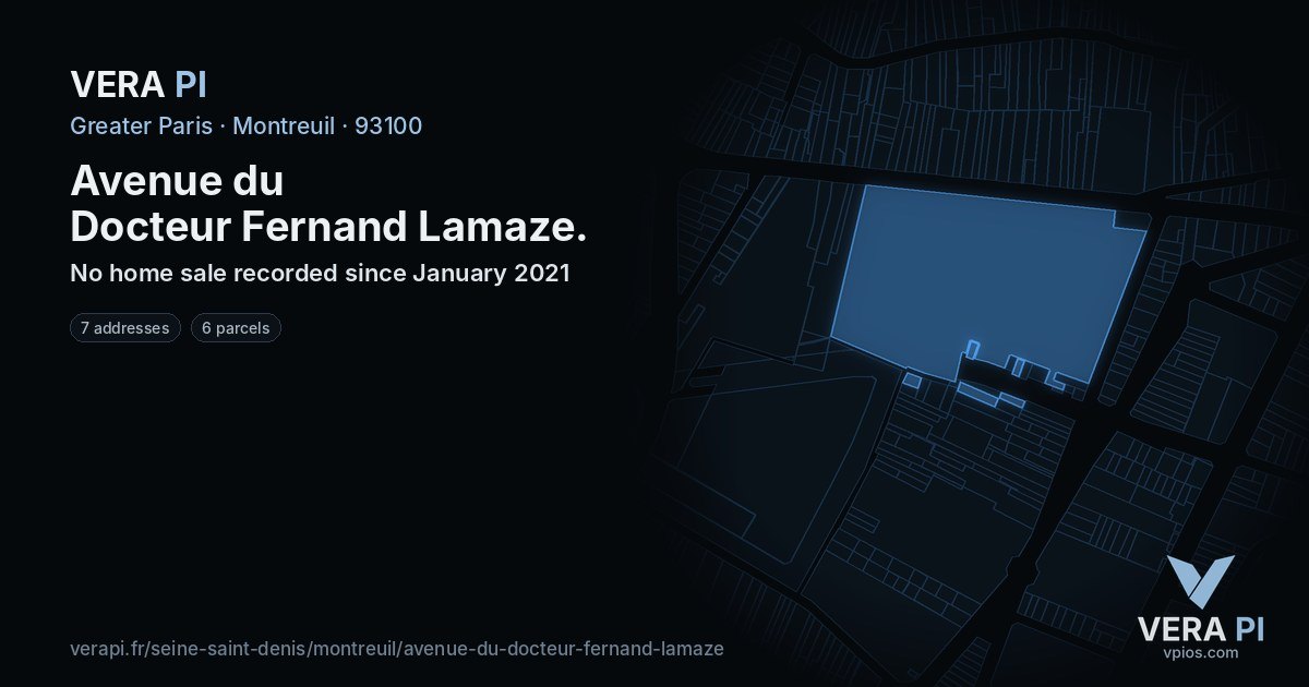 Avenue du Docteur Fernand Lamaze, Montreuil at night – every parcel coloured by the prices around it, the street's own parcels lit
