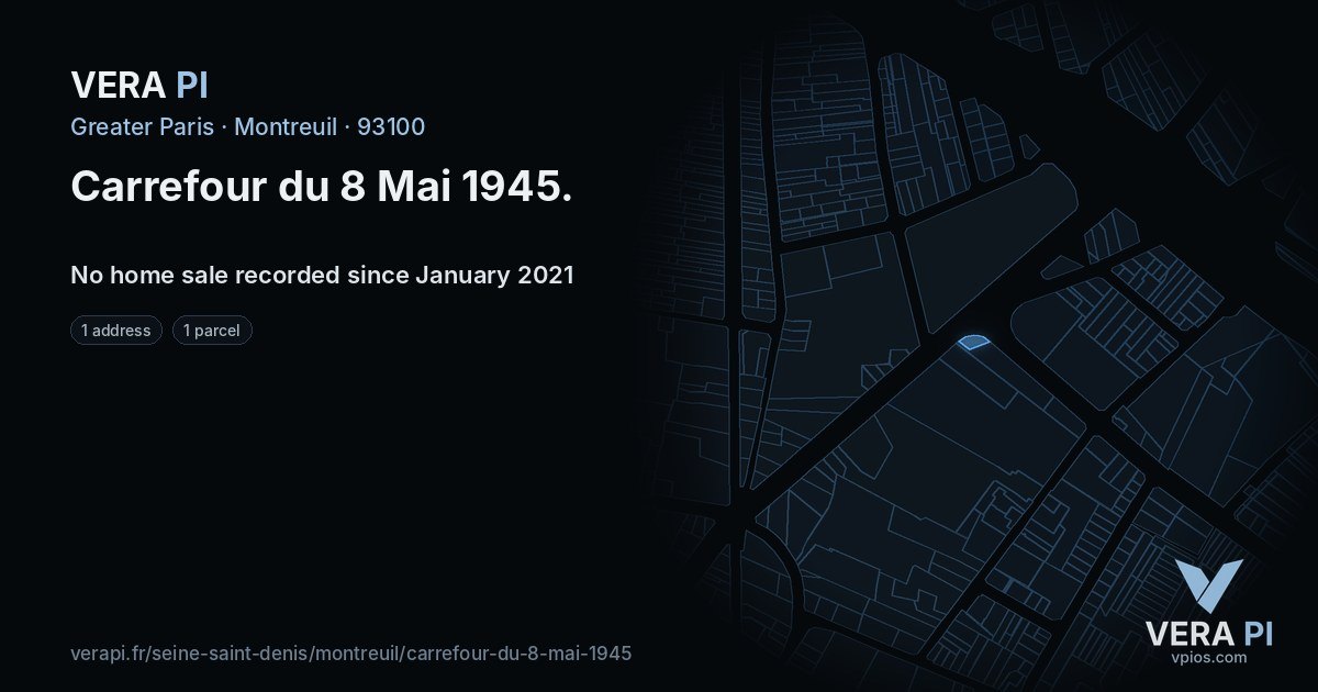 Carrefour du 8 Mai 1945, Montreuil at night – every parcel coloured by the prices around it, the street's own parcels lit