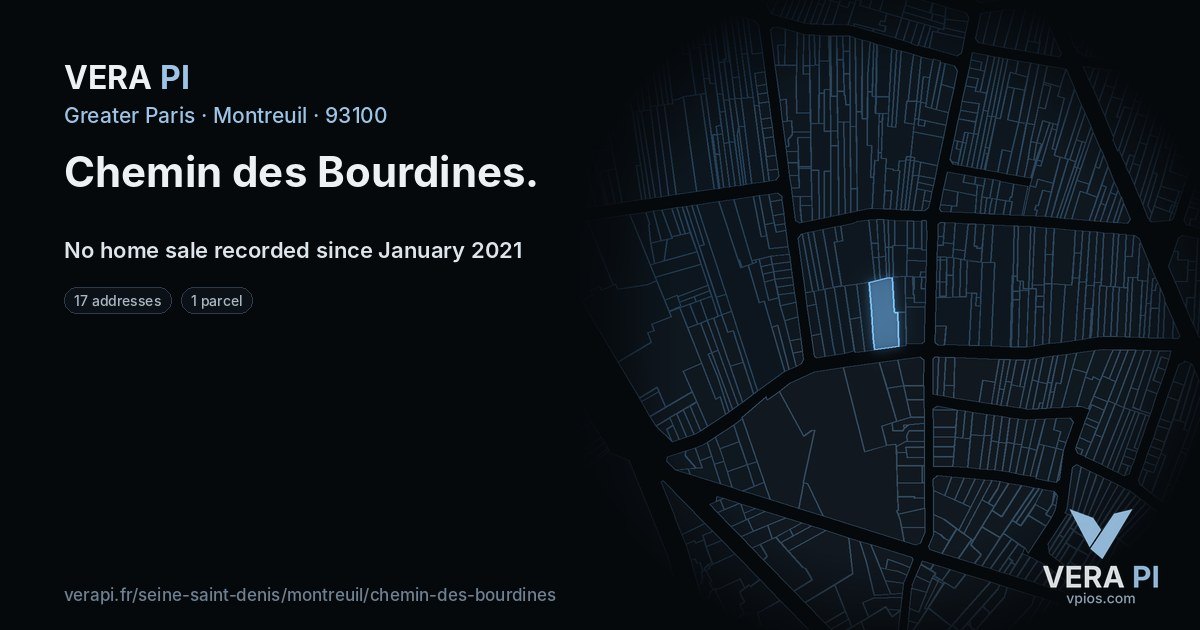 Chemin des Bourdines, Montreuil at night – every parcel coloured by the prices around it, the street's own parcels lit