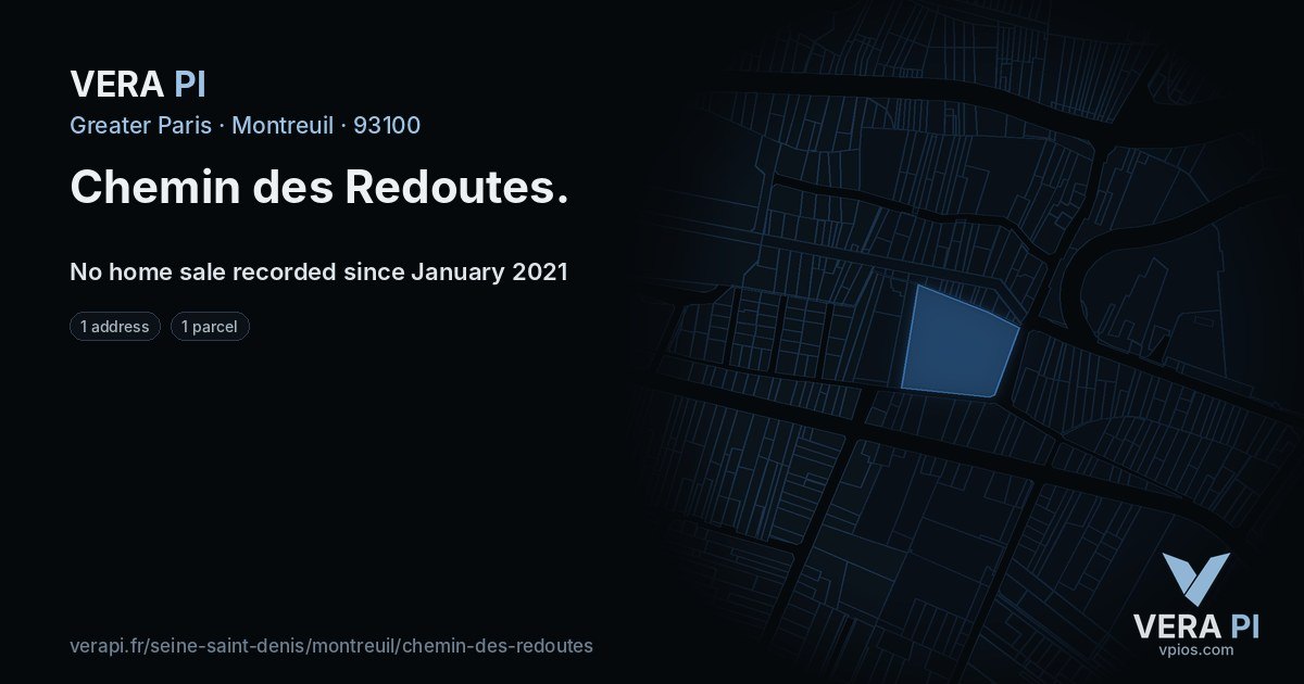 Chemin des Redoutes, Montreuil at night – every parcel coloured by the prices around it, the street's own parcels lit