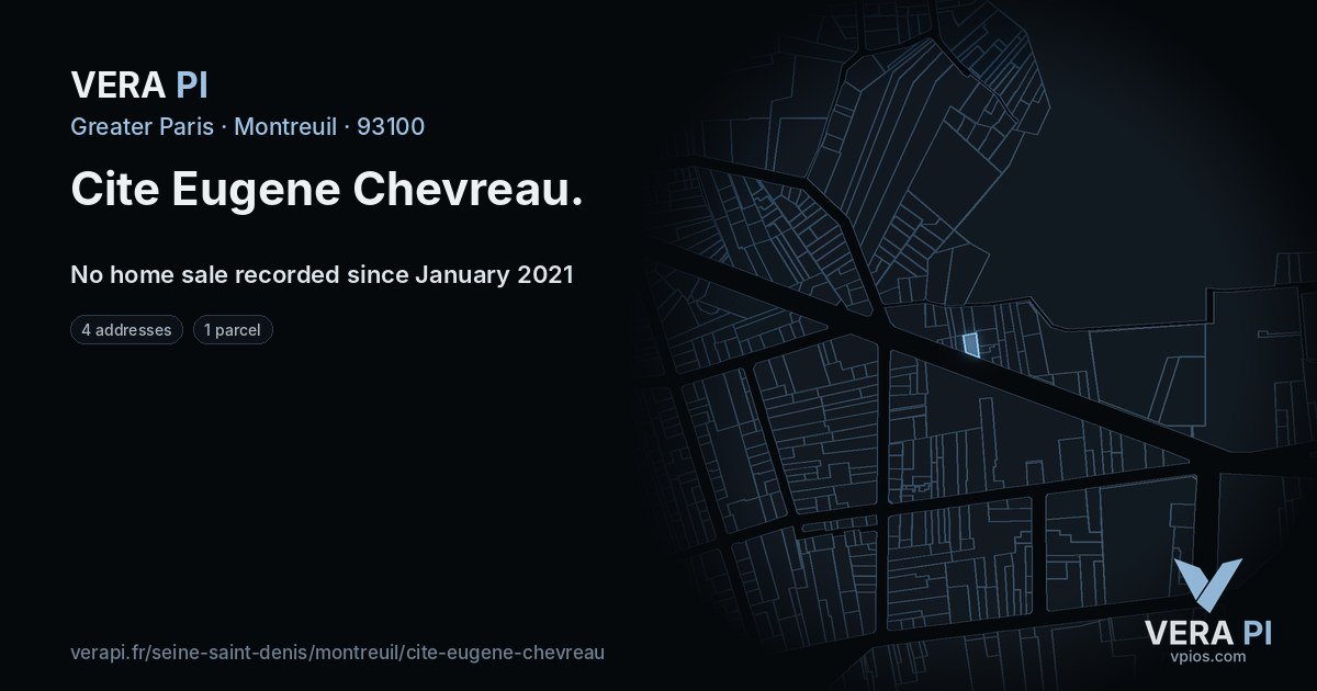 Cite Eugene Chevreau, Montreuil at night – every parcel coloured by the prices around it, the street's own parcels lit