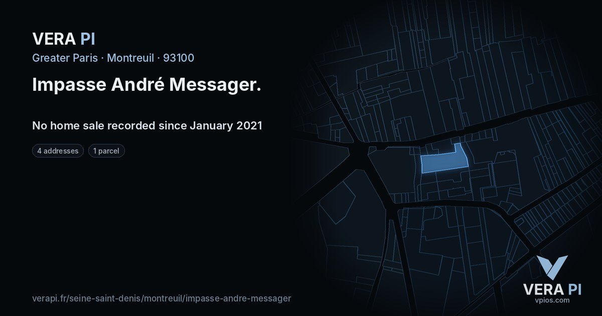 Impasse André Messager, Montreuil at night – every parcel coloured by the prices around it, the street's own parcels lit
