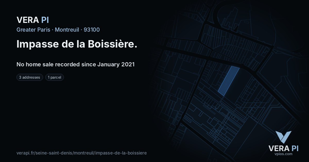 Impasse de la Boissière, Montreuil at night – every parcel coloured by the prices around it, the street's own parcels lit