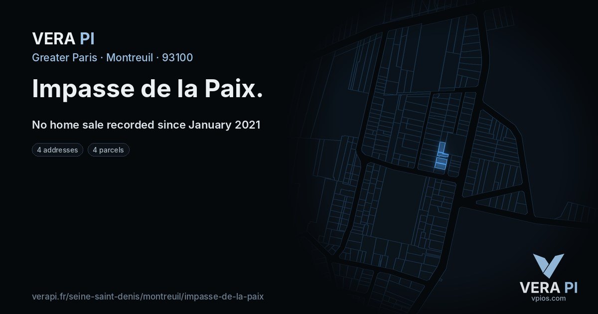 Impasse de la Paix, Montreuil at night – every parcel coloured by the prices around it, the street's own parcels lit