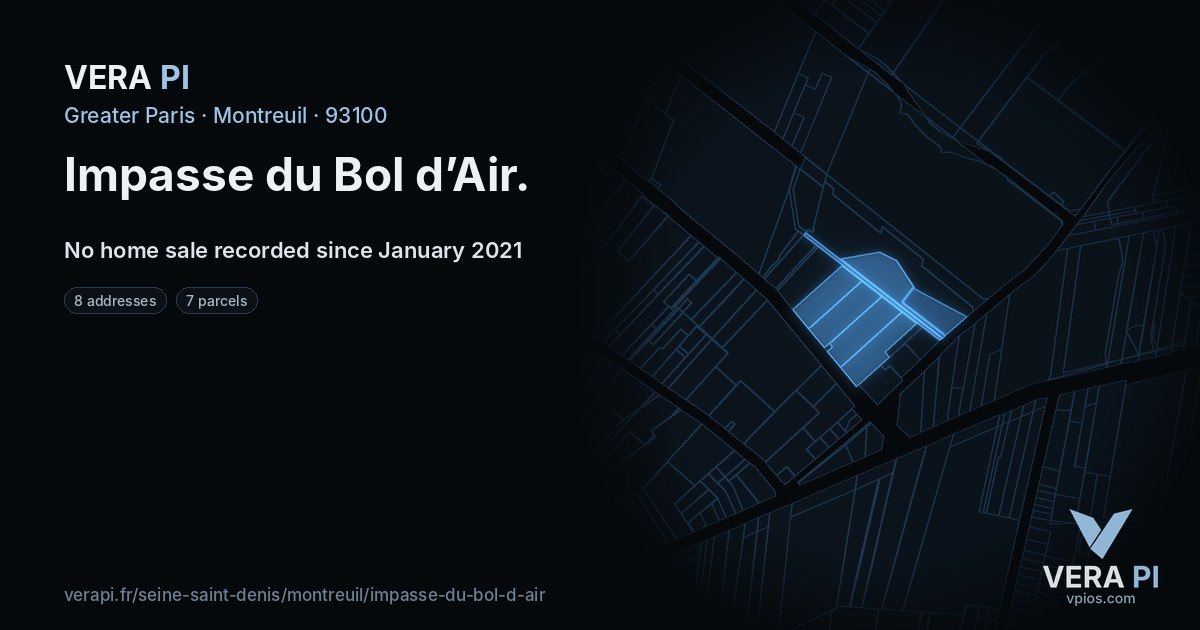 Impasse du Bol d’Air, Montreuil at night – every parcel coloured by the prices around it, the street's own parcels lit