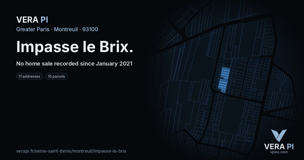 Impasse le Brix, Montreuil at night – every parcel coloured by the prices around it, the street's own parcels lit
