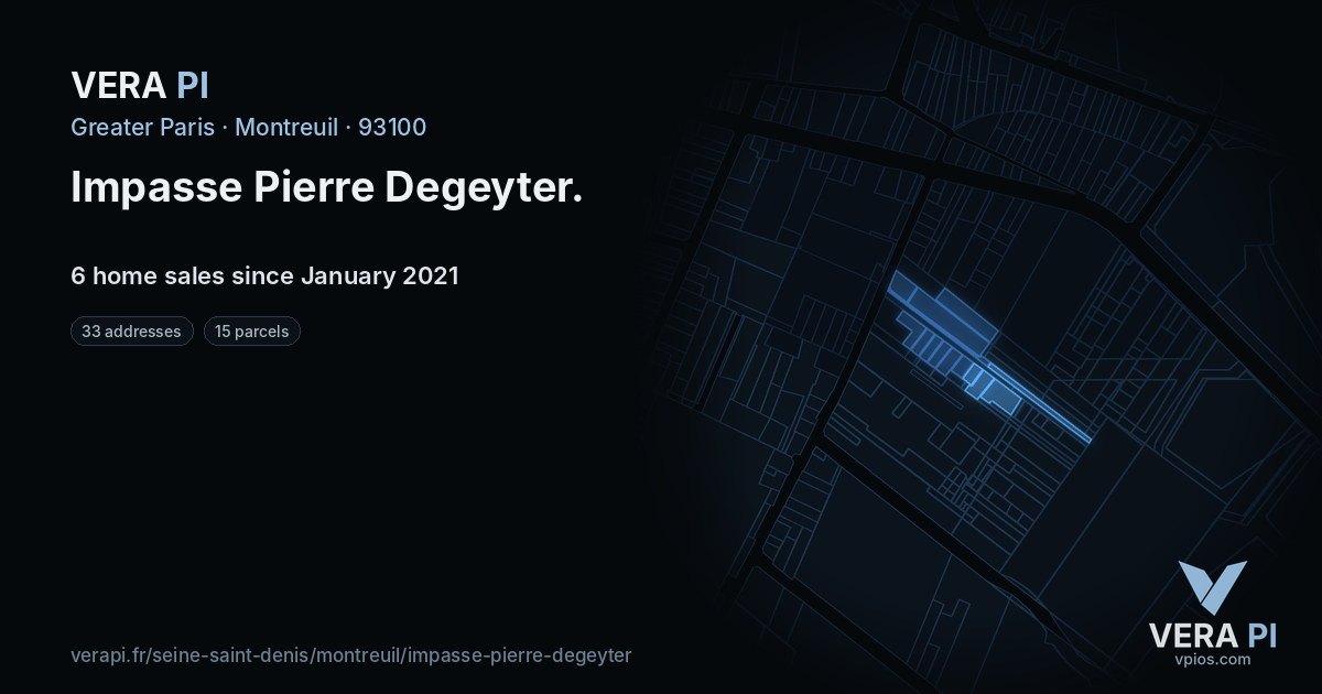 Impasse Pierre Degeyter, Montreuil at night – every parcel coloured by the prices around it, the street's own parcels lit