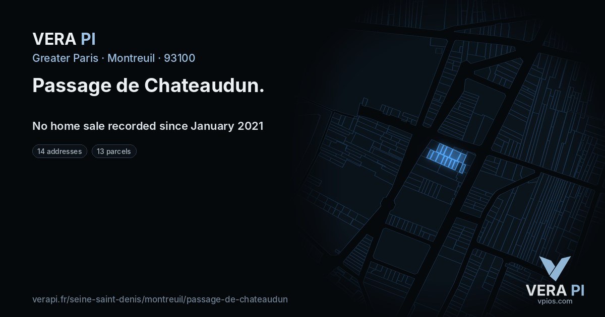 Passage de Chateaudun, Montreuil at night – every parcel coloured by the prices around it, the street's own parcels lit