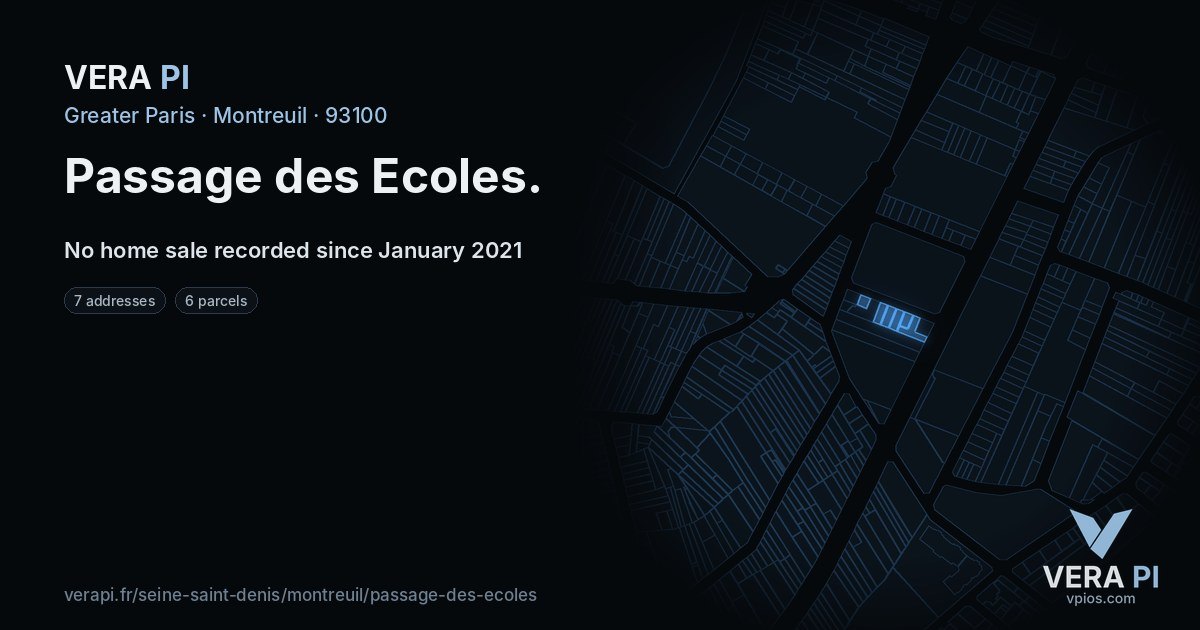 Passage des Ecoles, Montreuil at night – every parcel coloured by the prices around it, the street's own parcels lit