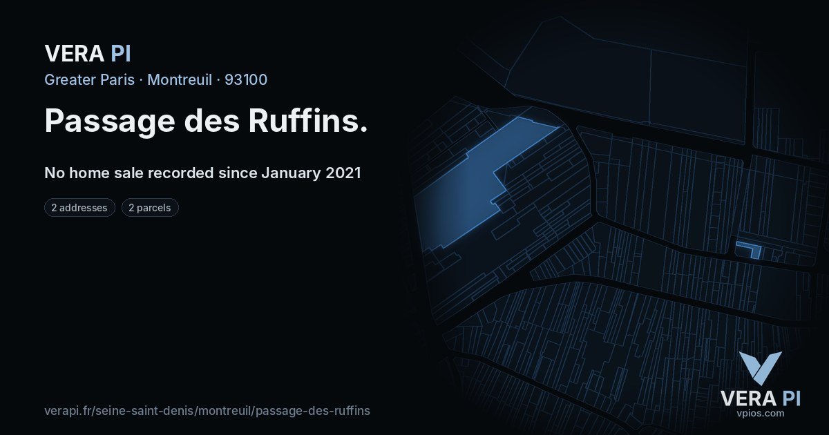 Passage des Ruffins, Montreuil at night – every parcel coloured by the prices around it, the street's own parcels lit