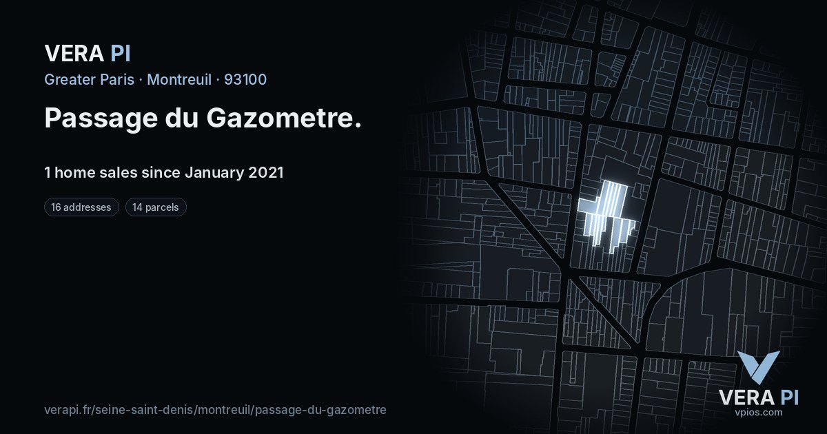 Passage du Gazometre, Montreuil at night – every parcel coloured by the prices around it, the street's own parcels lit
