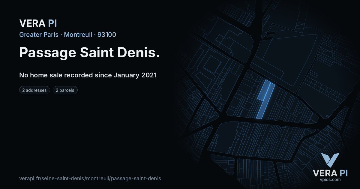 Passage Saint Denis, Montreuil at night – every parcel coloured by the prices around it, the street's own parcels lit