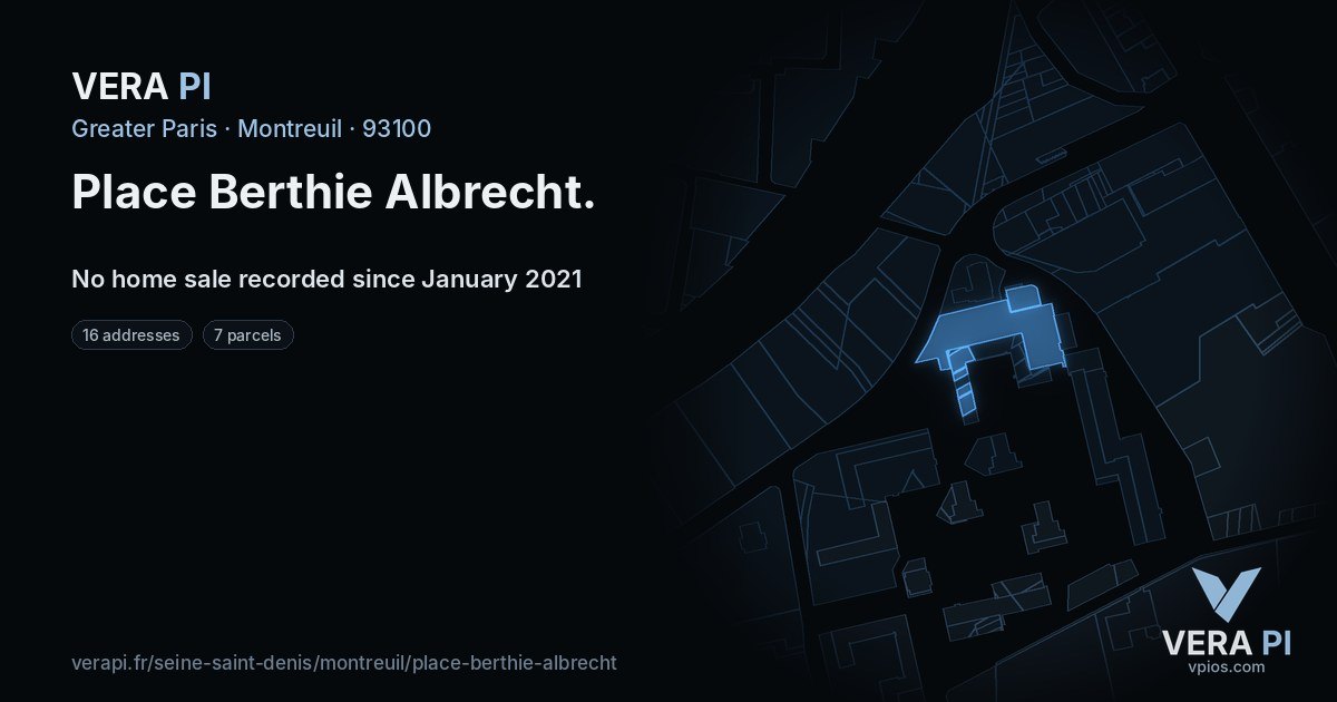 Place Berthie Albrecht, Montreuil at night – every parcel coloured by the prices around it, the street's own parcels lit