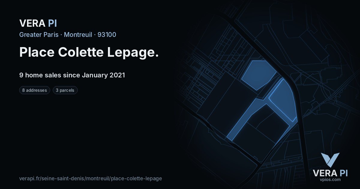 Place Colette Lepage, Montreuil at night – every parcel coloured by the prices around it, the street's own parcels lit