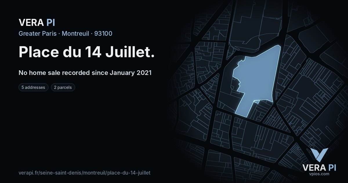 Place du 14 Juillet, Montreuil at night – every parcel coloured by the prices around it, the street's own parcels lit