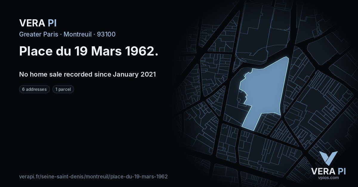 Place du 19 Mars 1962, Montreuil at night – every parcel coloured by the prices around it, the street's own parcels lit