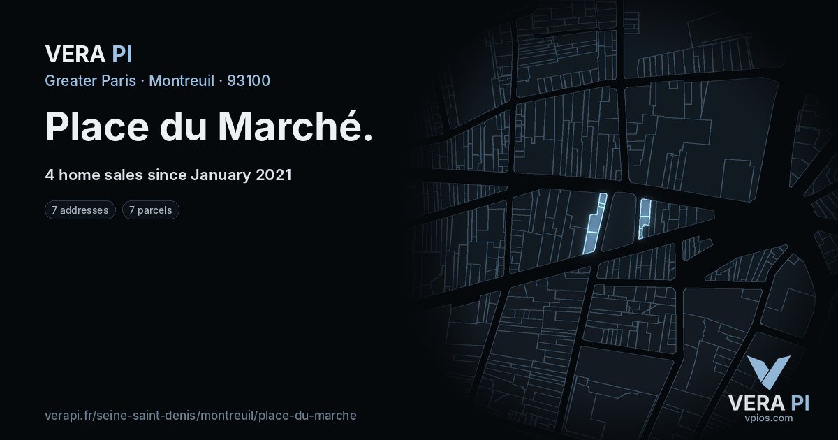 Place du Marché, Montreuil at night – every parcel coloured by the prices around it, the street's own parcels lit