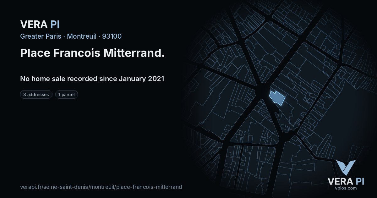 Place Francois Mitterrand, Montreuil at night – every parcel coloured by the prices around it, the street's own parcels lit