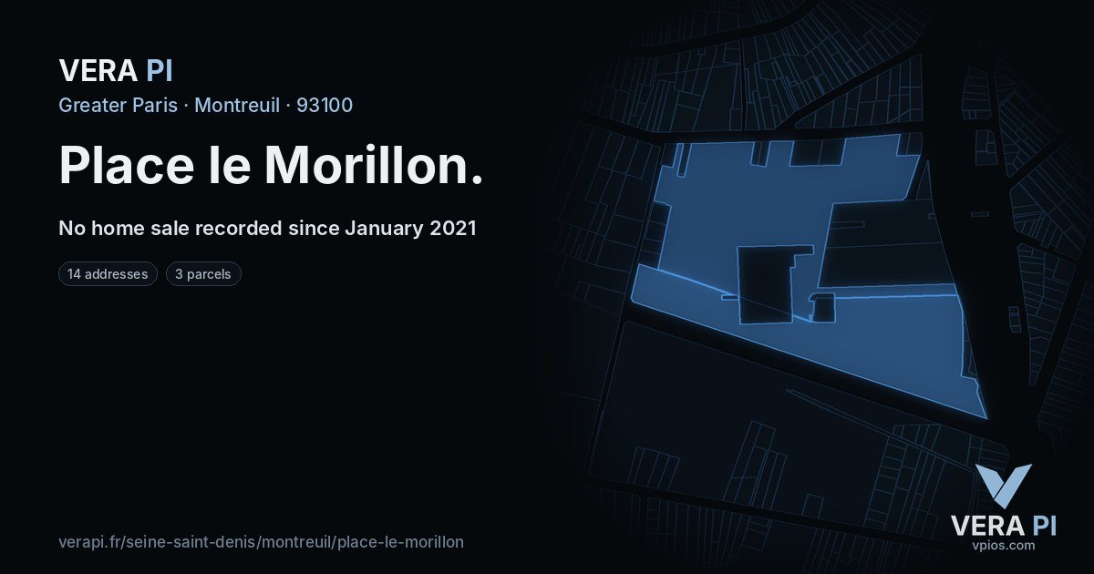 Place le Morillon, Montreuil at night – every parcel coloured by the prices around it, the street's own parcels lit