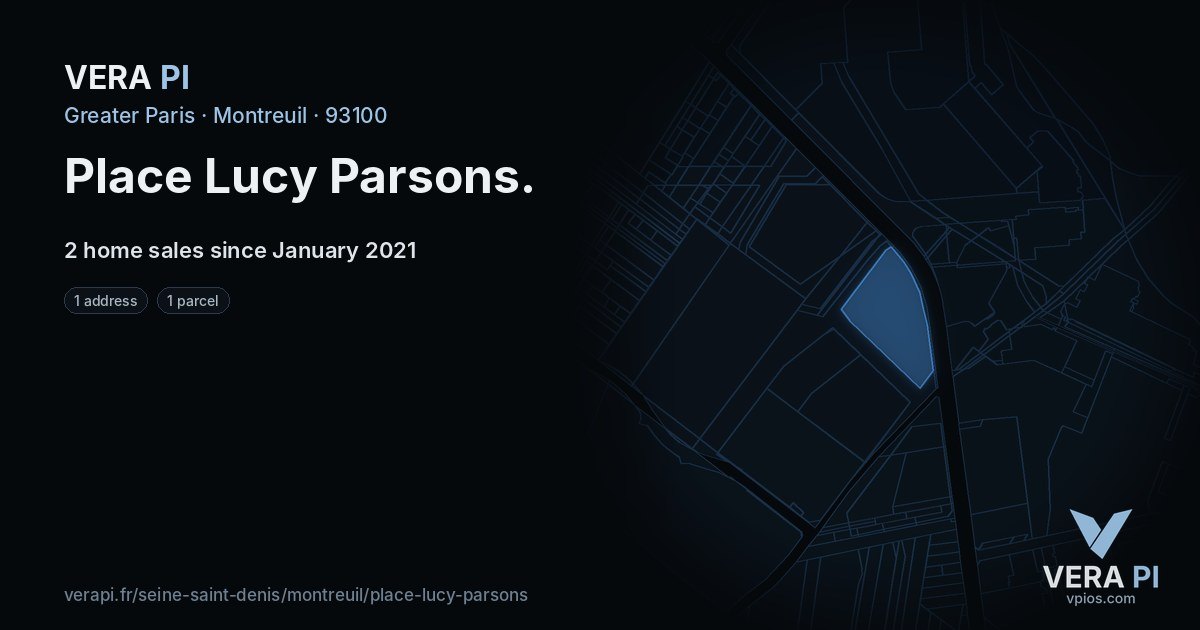 Place Lucy Parsons, Montreuil at night – every parcel coloured by the prices around it, the street's own parcels lit