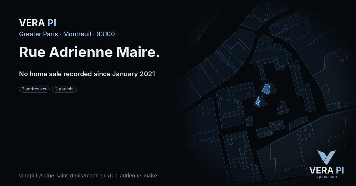 Rue Adrienne Maire, Montreuil at night – every parcel coloured by the prices around it, the street's own parcels lit