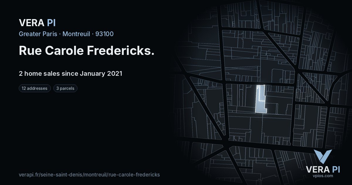 Rue Carole Fredericks, Montreuil at night – every parcel coloured by the prices around it, the street's own parcels lit
