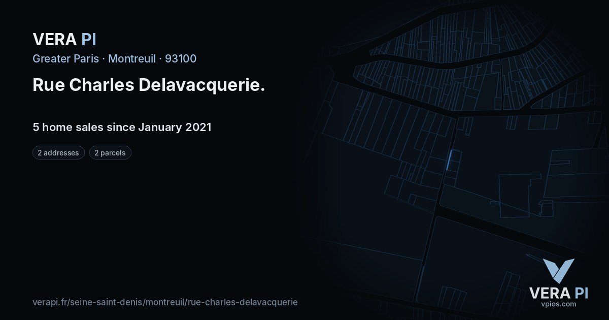 Rue Charles Delavacquerie, Montreuil at night – every parcel coloured by the prices around it, the street's own parcels lit
