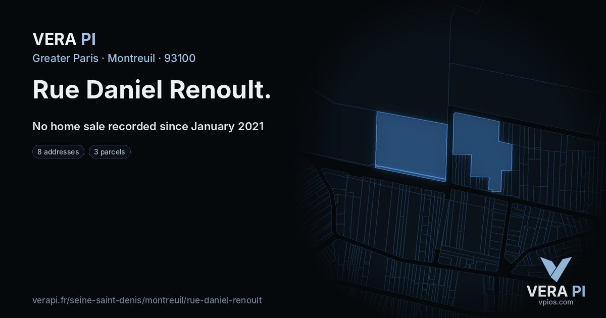 Rue Daniel Renoult, Montreuil at night – every parcel coloured by the prices around it, the street's own parcels lit