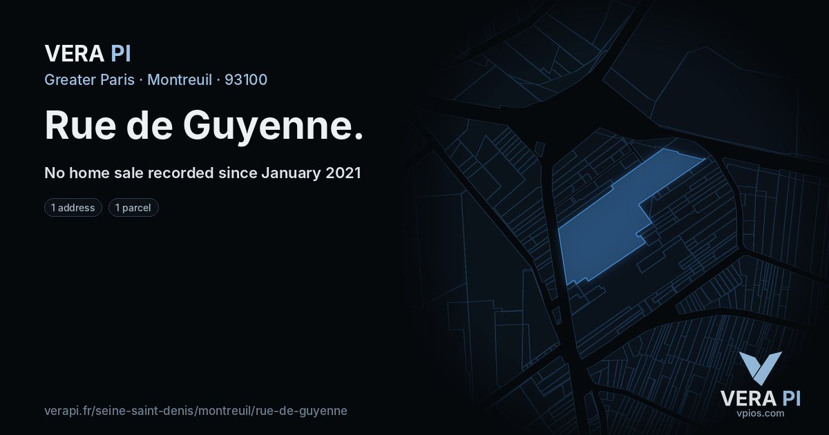 Rue de Guyenne, Montreuil at night – every parcel coloured by the prices around it, the street's own parcels lit