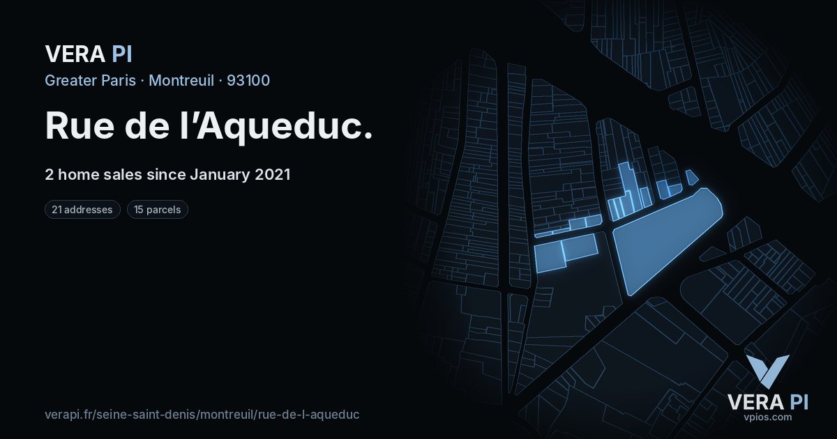 Rue de l’Aqueduc, Montreuil at night – every parcel coloured by the prices around it, the street's own parcels lit