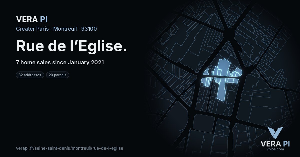 Rue de l’Eglise, Montreuil at night – every parcel coloured by the prices around it, the street's own parcels lit