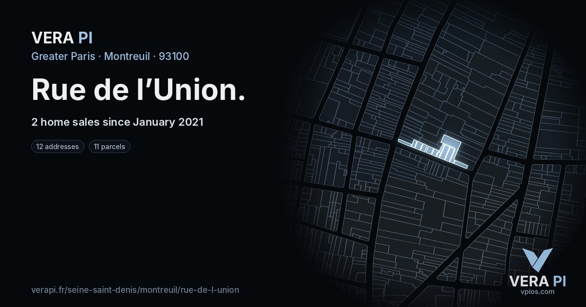 Rue de l’Union, Montreuil at night – every parcel coloured by the prices around it, the street's own parcels lit