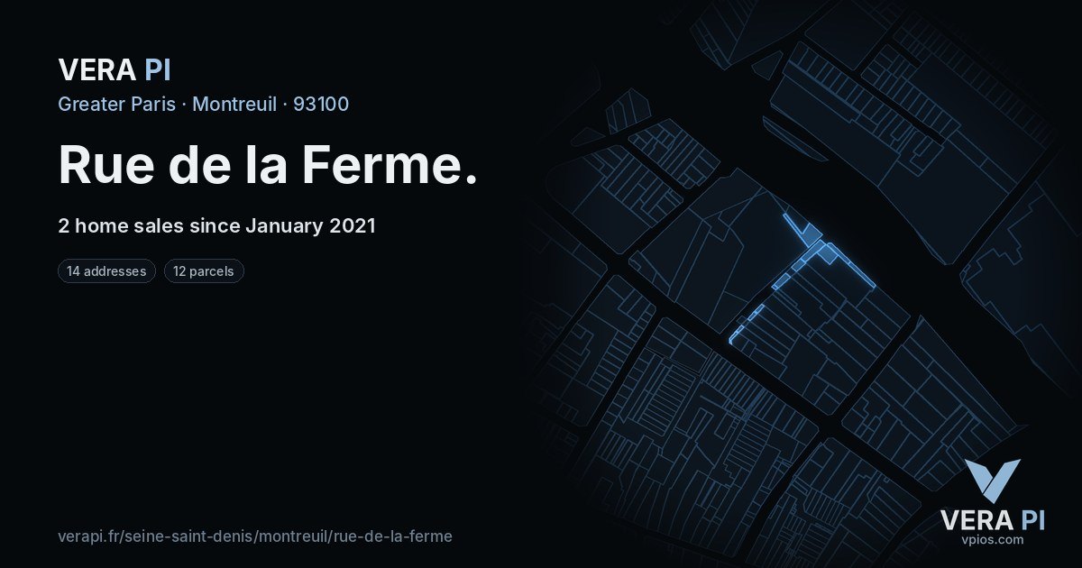 Rue de la Ferme, Montreuil at night – every parcel coloured by the prices around it, the street's own parcels lit