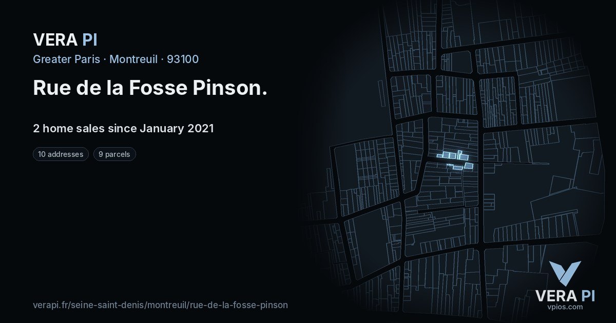 Rue de la Fosse Pinson, Montreuil at night – every parcel coloured by the prices around it, the street's own parcels lit