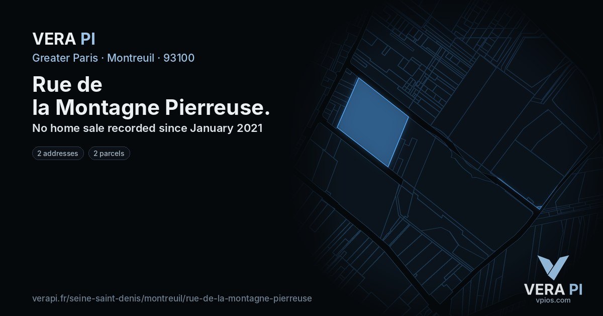 Rue de la Montagne Pierreuse, Montreuil at night – every parcel coloured by the prices around it, the street's own parcels lit