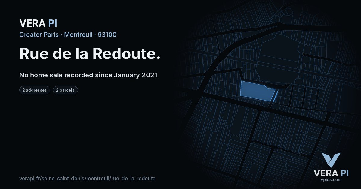 Rue de la Redoute, Montreuil at night – every parcel coloured by the prices around it, the street's own parcels lit