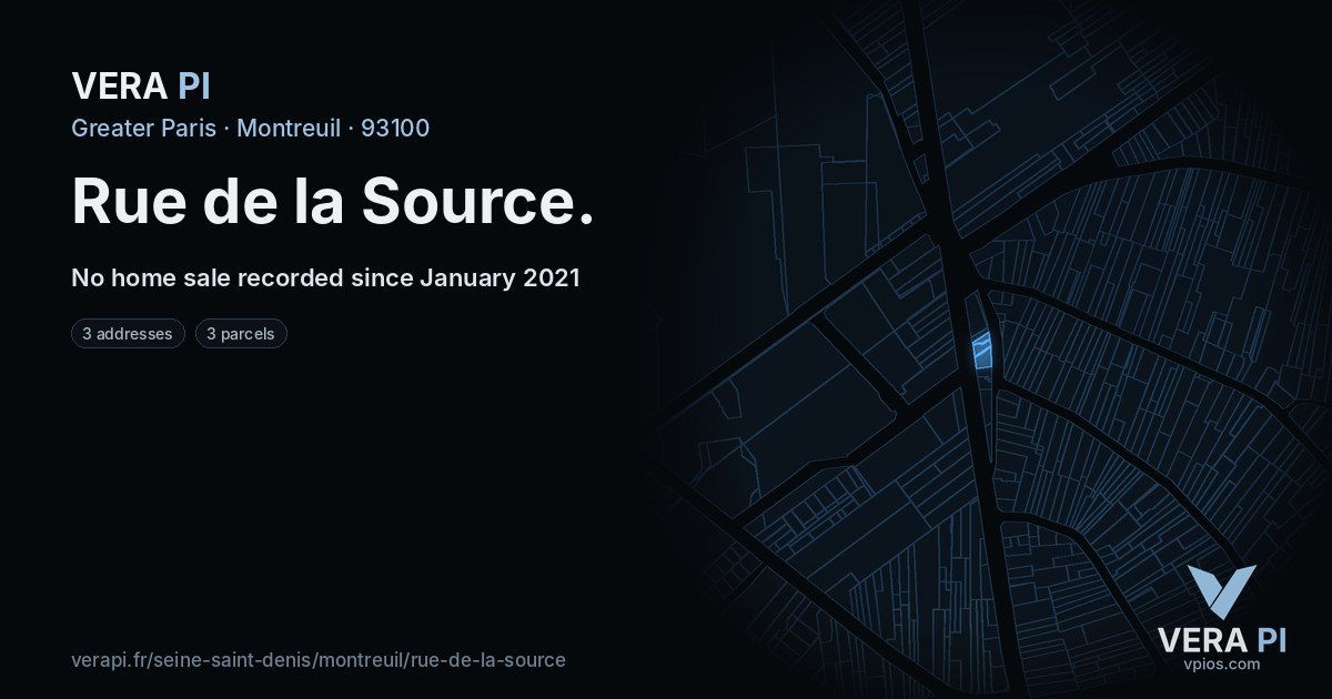 Rue de la Source, Montreuil at night – every parcel coloured by the prices around it, the street's own parcels lit