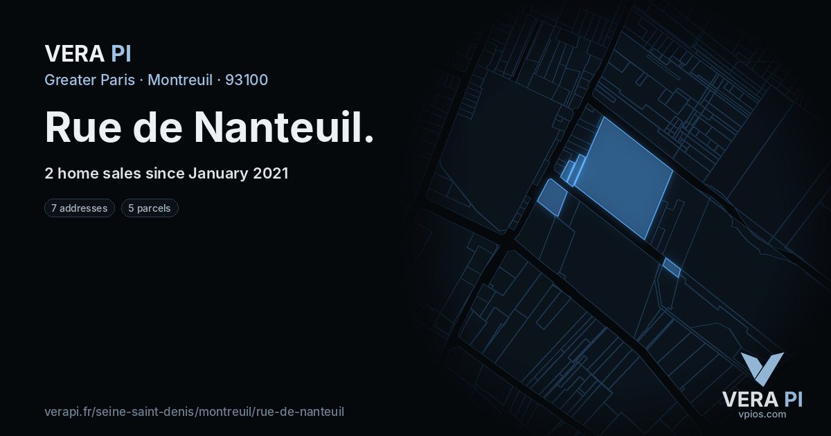 Rue de Nanteuil, Montreuil at night – every parcel coloured by the prices around it, the street's own parcels lit