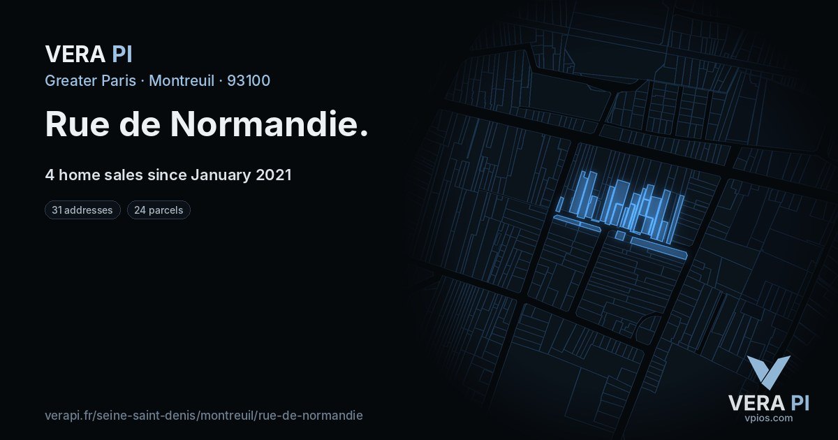 Rue de Normandie, Montreuil at night – every parcel coloured by the prices around it, the street's own parcels lit