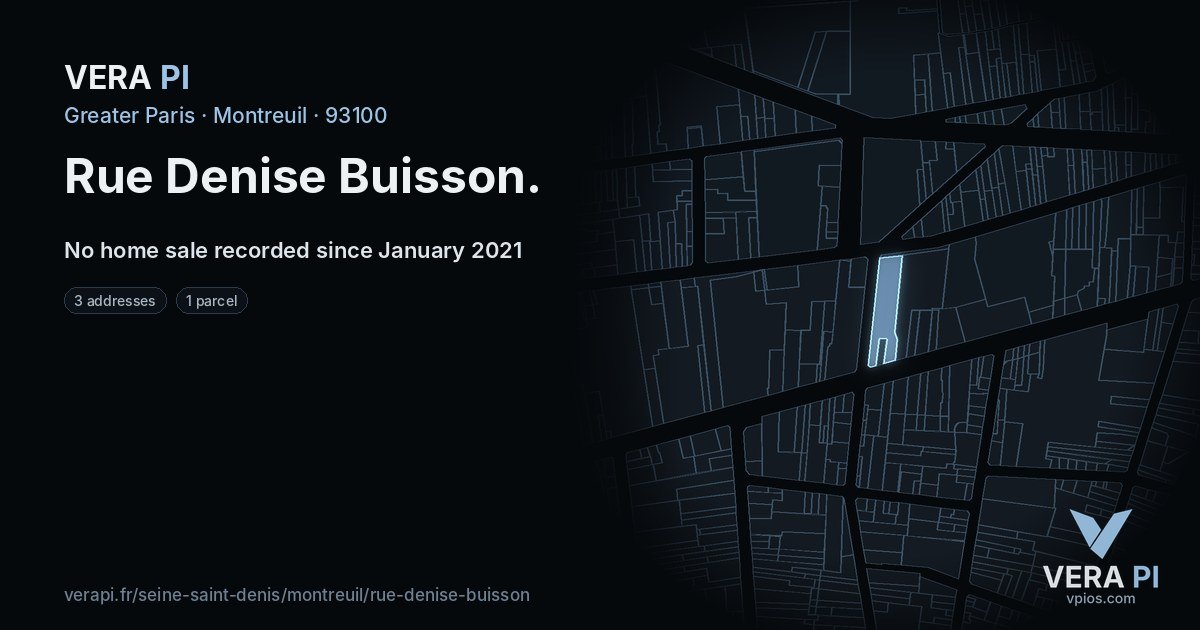 Rue Denise Buisson, Montreuil at night – every parcel coloured by the prices around it, the street's own parcels lit