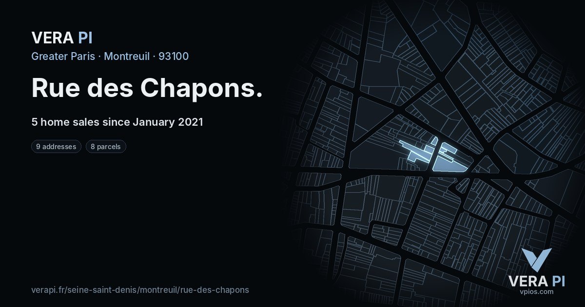 Rue des Chapons, Montreuil at night – every parcel coloured by the prices around it, the street's own parcels lit