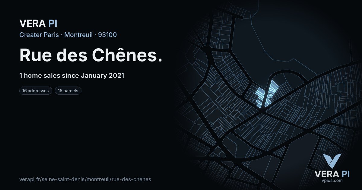 Rue des Chênes, Montreuil at night – every parcel coloured by the prices around it, the street's own parcels lit