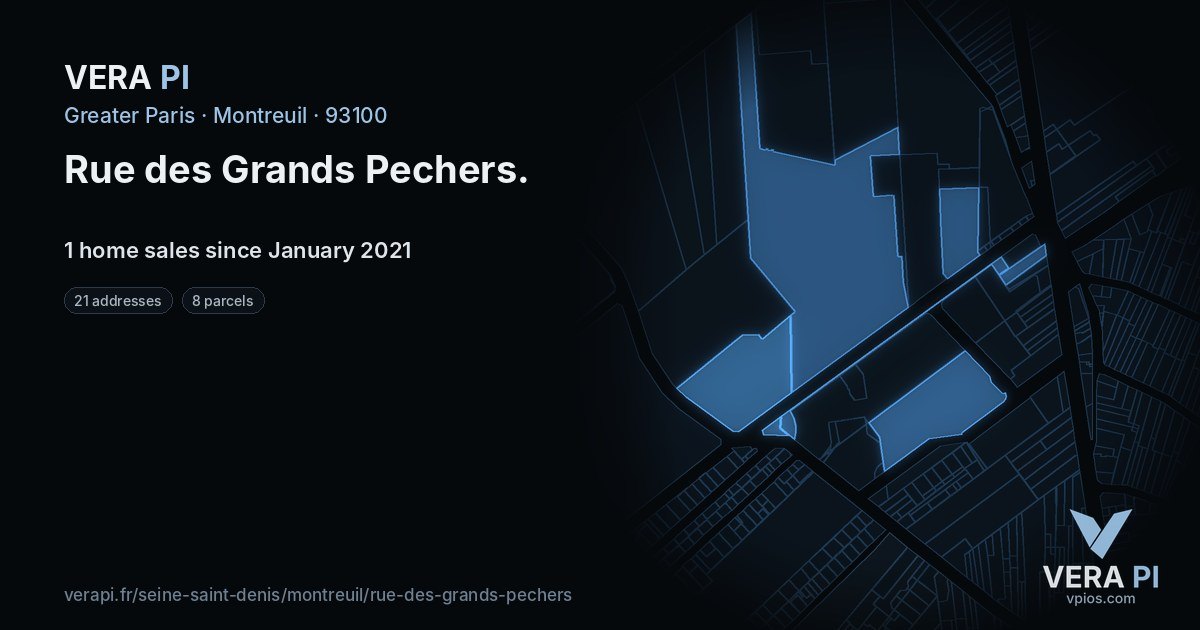 Rue des Grands Pechers, Montreuil at night – every parcel coloured by the prices around it, the street's own parcels lit