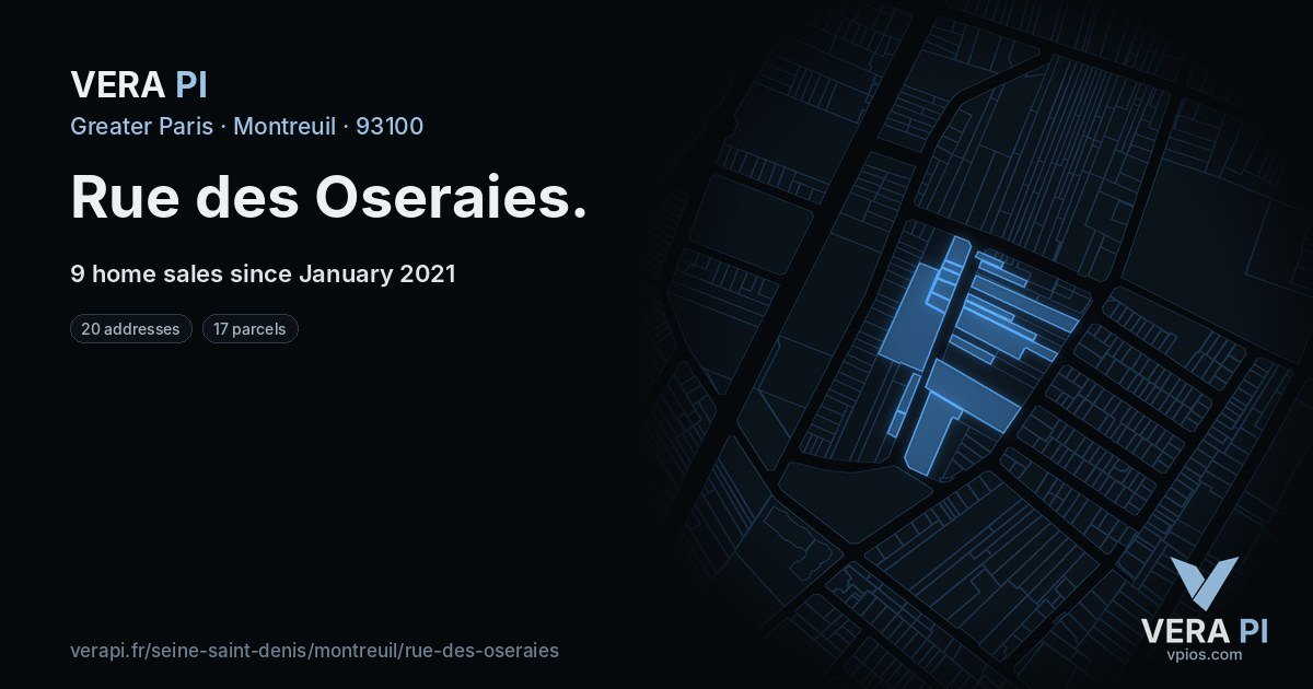 Rue des Oseraies, Montreuil at night – every parcel coloured by the prices around it, the street's own parcels lit